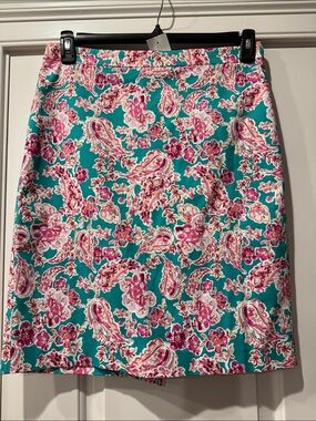 J. Crew Factory Teal Pink Paisley Floral Pencil Skirt